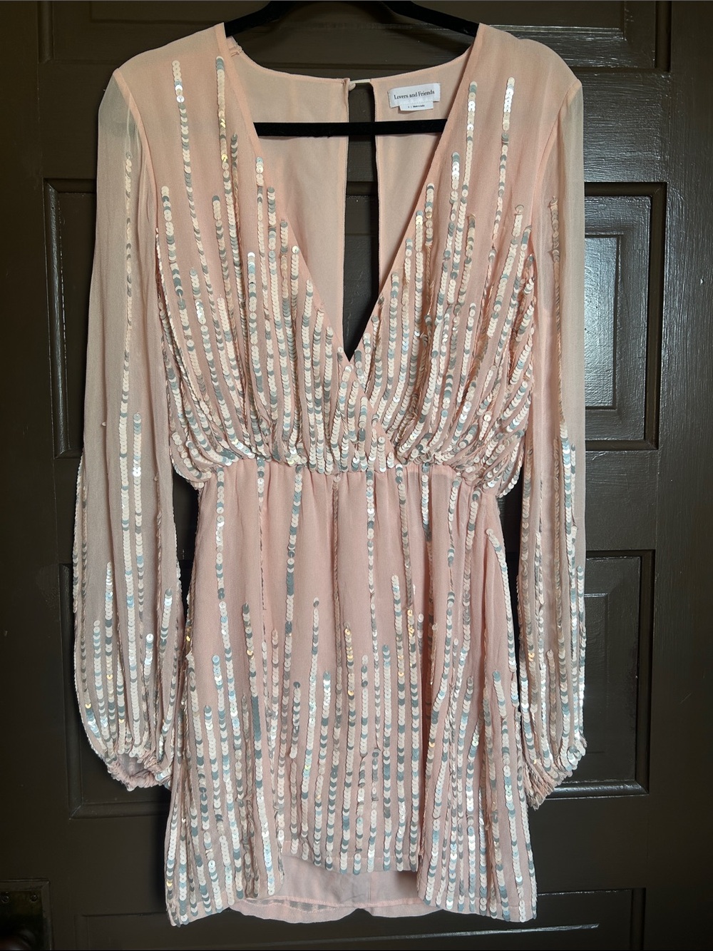 Lovers + Friends Sequin V-Neck Long Sleeve Mini Dress; size small NWOT